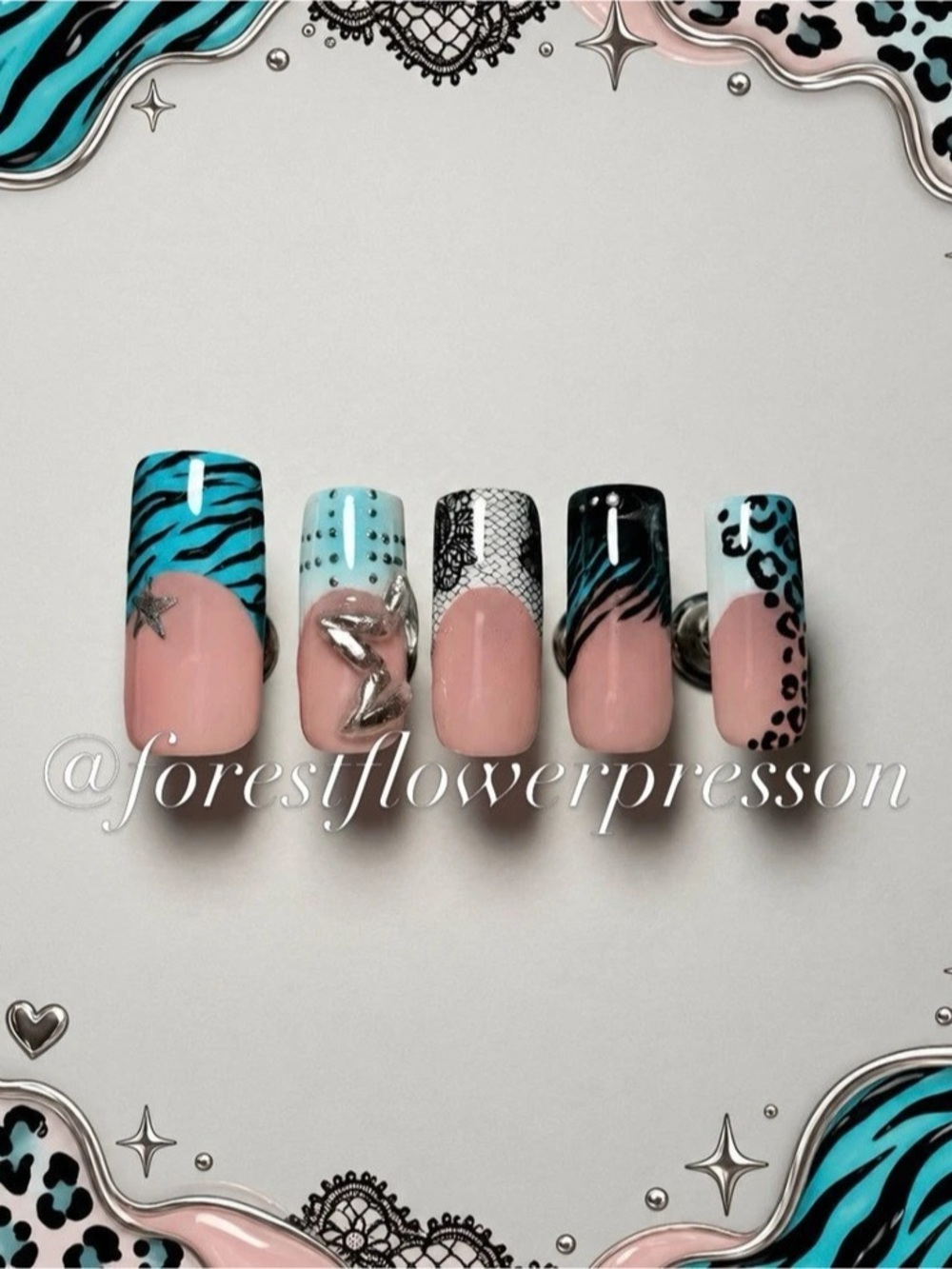 White & Blue Animal Print Press-On Nails🐾